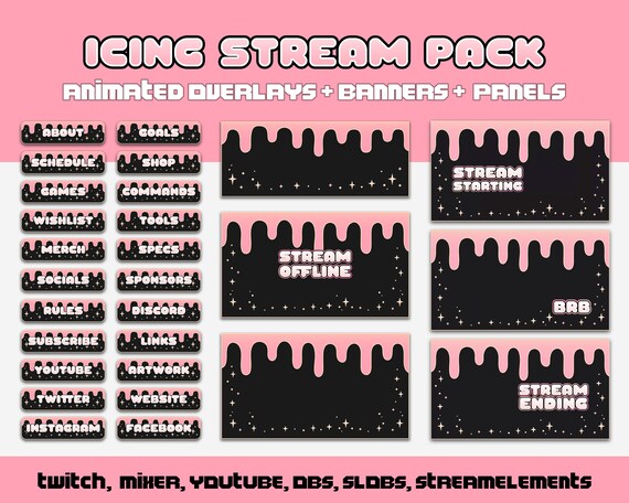 Pink Twitch Stream Overlays Banners Profile Panels Cute Etsy