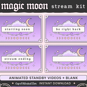 Magic Moon Stream Package Purple Cloud Twitch Overlays, Animated Videos Alerts image 4