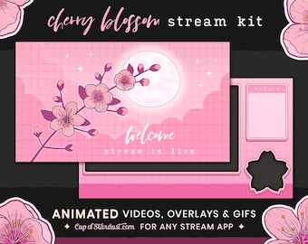 Sakura Twitch Overlay Package - Stream Alerts - Animated Stream Starting Soon - VTuber Assets - Twitch Panels - Spring - Pink