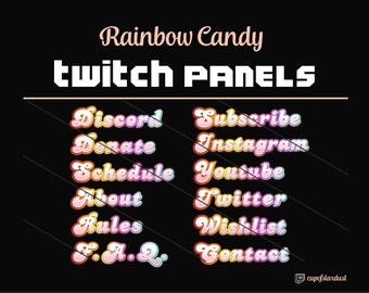 26 Cute Twitch Panels Rainbow Candy Bubble Lettering - Bright Colorful Letters Twitch Profile  Download Files