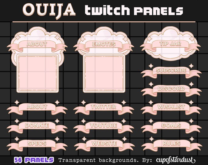 Ouija Board Twitch Panels - Clouds + Pink Ribbon - Profile Banners - Info Panels - Pastel Goth - Cute