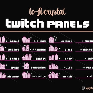 Hot Pink Crystal Twitch Panels - 21 Twitch Panel Art Files Instant Digital Download - Lo Fi Aesthetic Magenta Pretty Fuchsia