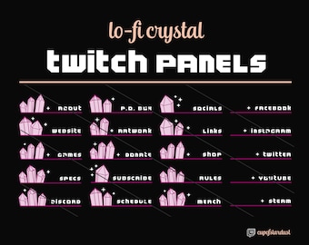 Hot Pink Crystal Twitch Panels - 21 Twitch Panel Art Files Instant Digital Download - Lo Fi Aesthetic Magenta Pretty Fuchsia