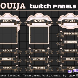 Black Cloud + Ribbon Twitch Panels - Gothic Ouija Profile Banners / Info Panels