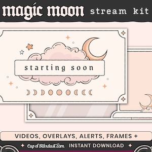 Pacote de transmissão Magic Moon | Twitch Overlays, vídeos animados + alertas (Ivory)