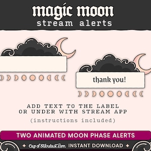 Magic Moon Twitch Overlays Animated Stream Assets Stream Alerts Crescent Moon Starting Soon Videos Gamer Black Lo-fi Dark image 8