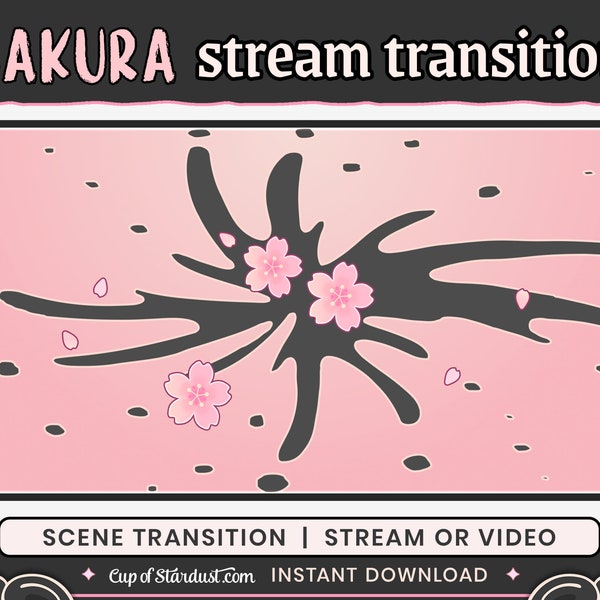 Transition Sakura Stinger - Rose pêche - Transition de scène OBS - Élément de flux Twitch - YouTube - Élément de Vtuber - Pétales de fleurs de cerisier