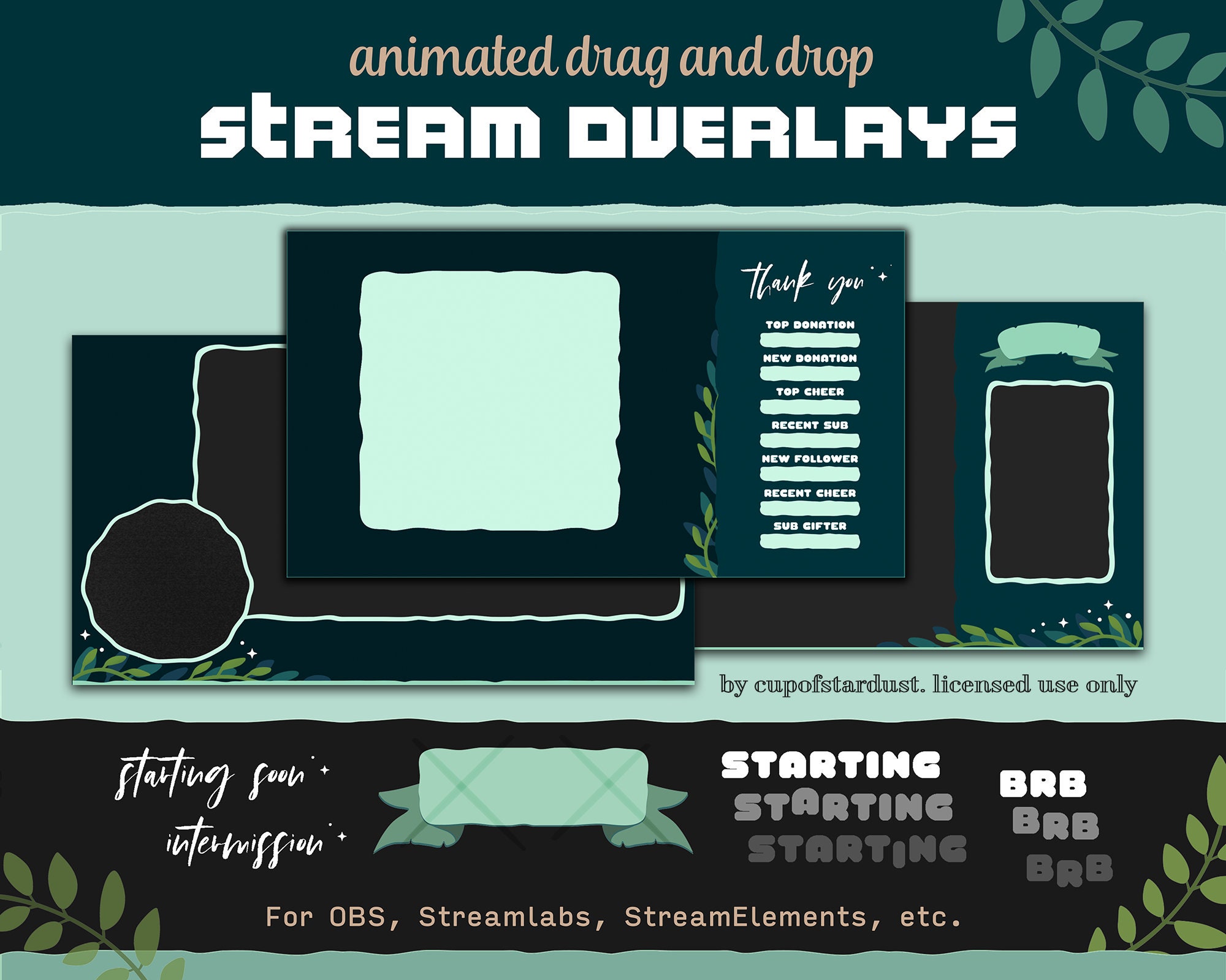 Leaf Star Twitch Overlay Design Pack - Stream Overlays for Twitch, Youtube  Video - OBS, Streamlabs, StreamElements Compatible Alerts