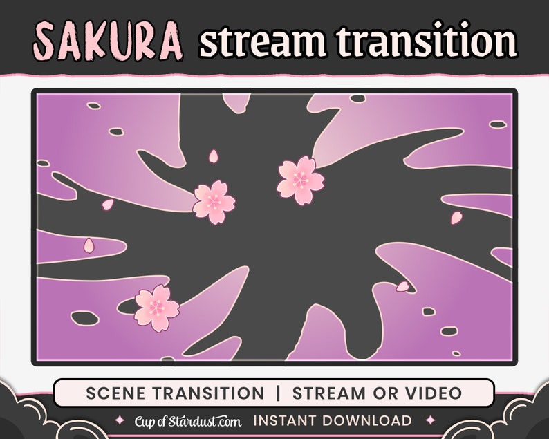 Sakura Stinger Transition Purple Pink OBS Scene Transition Twitch Stream / YouTube / Vtuber Asset Cherry Blossom Petals image 2