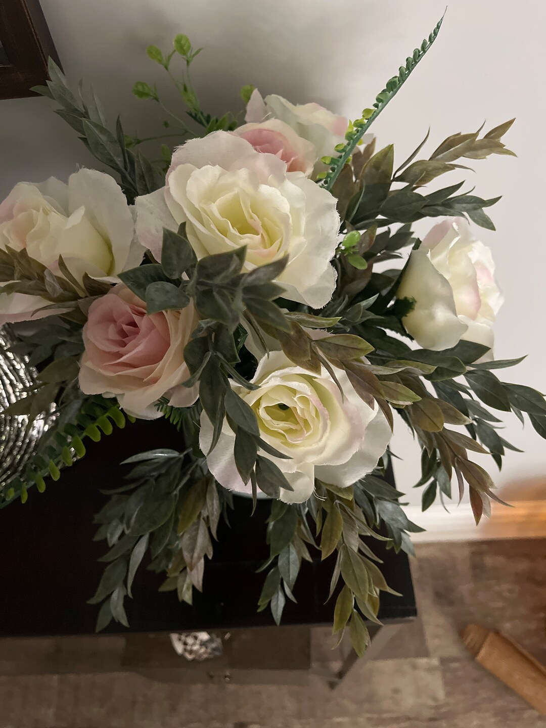 Artificial Rose Arrangement White Roses Country Crackled Etsy