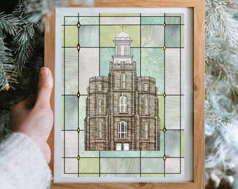 Logan Temple Art: Stained Glass Style LDS Decor (PDF Digital File)
