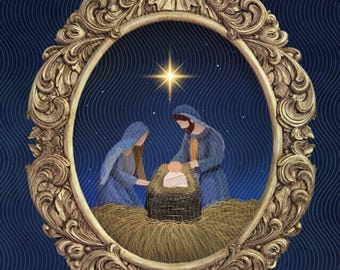 Nativity Scene Print-Religious Wall Art, Christmas Jesus Print, Christian Art