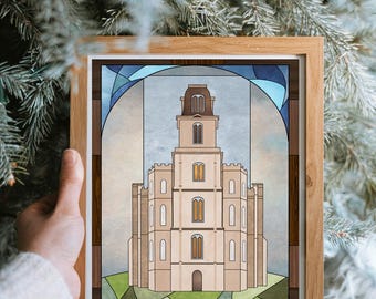 Manti Utah Temple Art: Stained Glass Style (PDF Digital File)