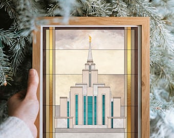 Oquirrh Mountain Temple Art: Stained Glass Style Print (PDF Digital File)