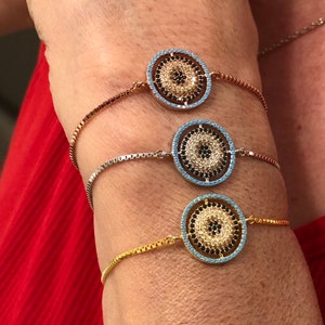 Adjustable Silver and CZ Evil Eye Bracelets
