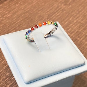 Sterling Silver and Cubic Zirconia Rainbow Eternity Band