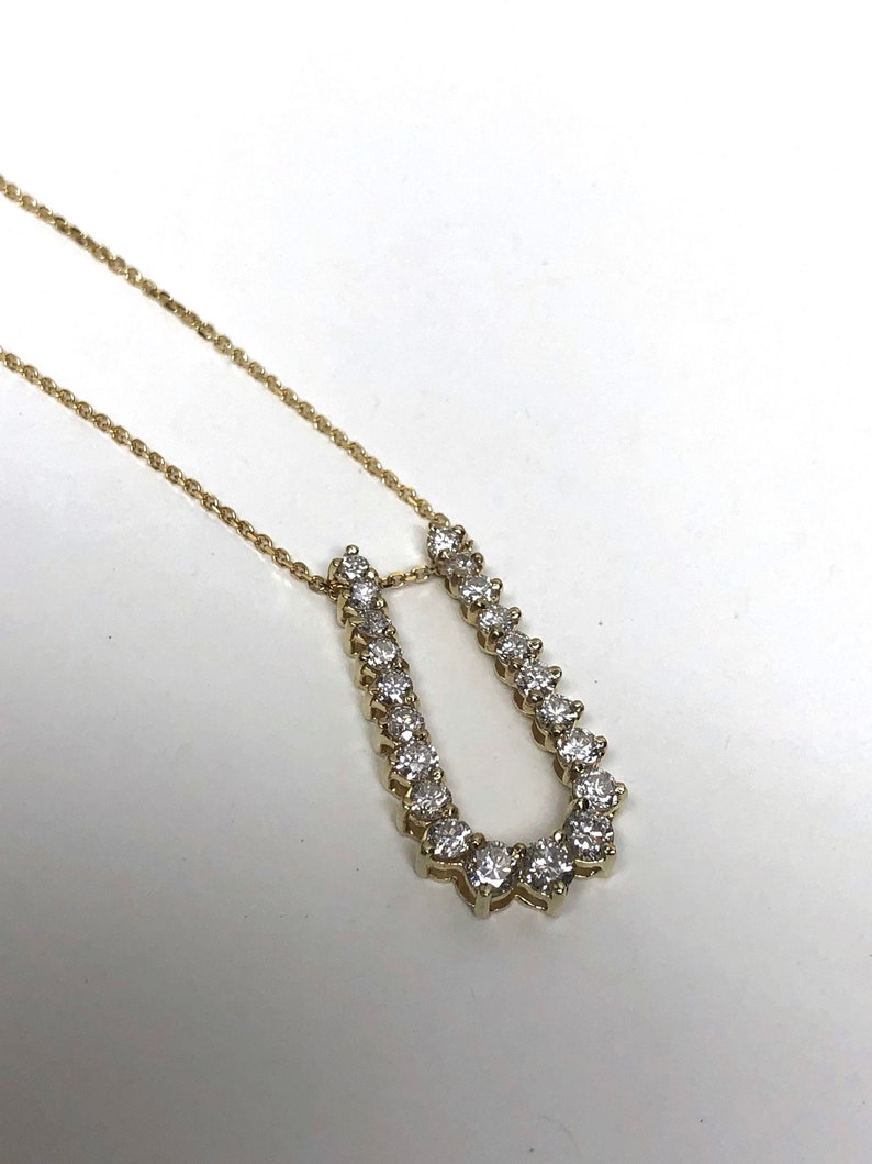 14k Yellow Gold and Diamond U Shape Pendant Etsy