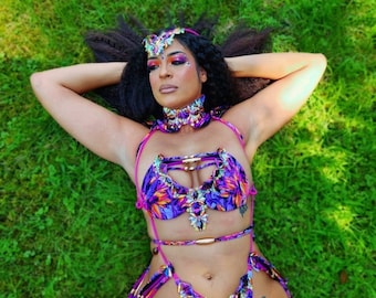 Conjuntos de carnaval personalizables: sujetador con aros, braguita, gargantilla y tiara (Kyla)