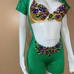 Customizable 2-Piece Carnival Set – Bra & Open Torso Shorts Romper