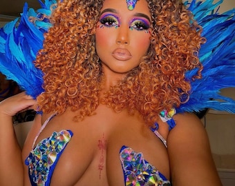Conjuntos de carnaval personalizables: sujetador con aros, chal de plumas y tiara (Sade)