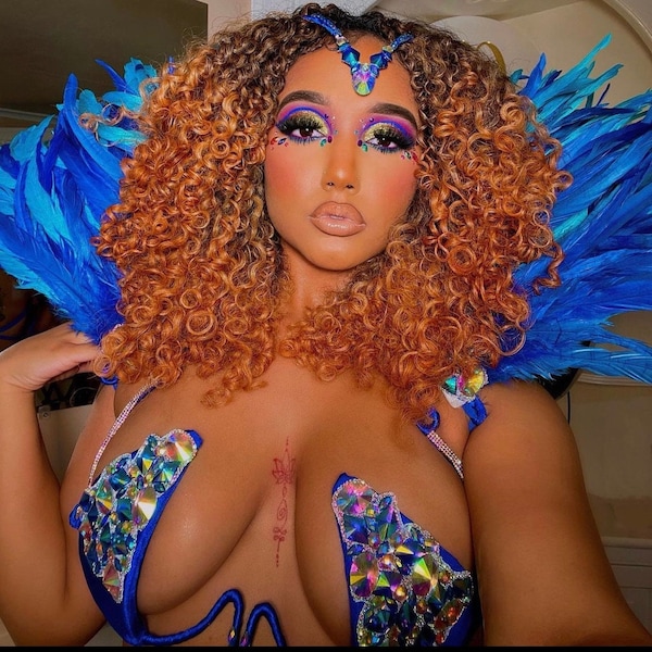 Customizable Carnival Sets- Wire Bra, Feather Shawl and Tiara (Sade)