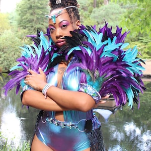 Customizable Carnival Bodysuit and Feather Arm Bands (Lia)