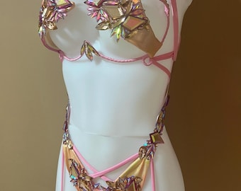 Conjuntos de carnaval personalizables: sujetador con aros y braguita halter con ligas (Oniyah)