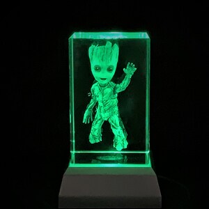 3D "Baby Groot" Crystal with Free 7-Color Changing Square LED Light Base & Free USPS PRIORITY Shipping