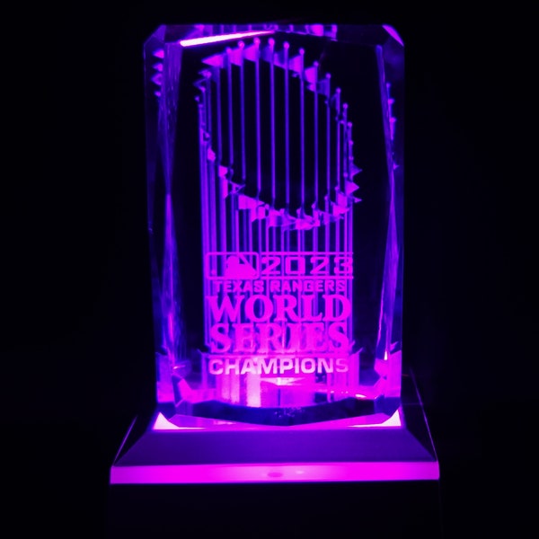 World Series Champions Trophy 3D Crystal Collectible with Free 7-Color Changing Square LED Light Base & Free USPS PRIORITY Shipping