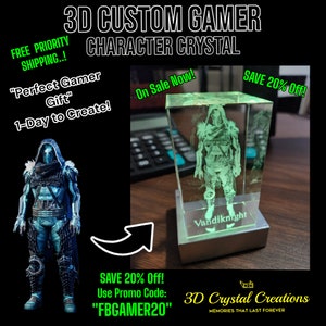 Custom 3D Gamer Character Crystal - Personalized LED Light-Up Gift