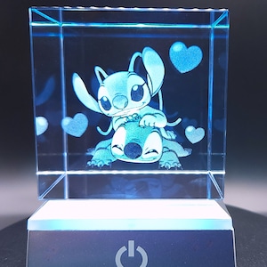 3D Stitch & Angel Light Up Crystal Collectible + Ships out in 24hrs USPS Priority Mail Free~!
