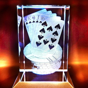 3D Royal Flush Crystal Poker Gift: LED Light Up Collectible