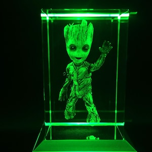3D Baby Groot Custom Made-Light Up Crystal Collectible + Ships Priority Mail Free~!