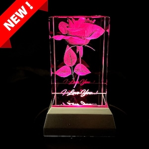 3D Rose LED Light Up &quot;I Love You..!&quot; Crystal  + Ships within 24hrs USPS Priority Mail Free~!