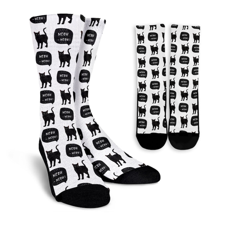 Personalized Crew Socks With Funny Cat Meow Print For Women Men