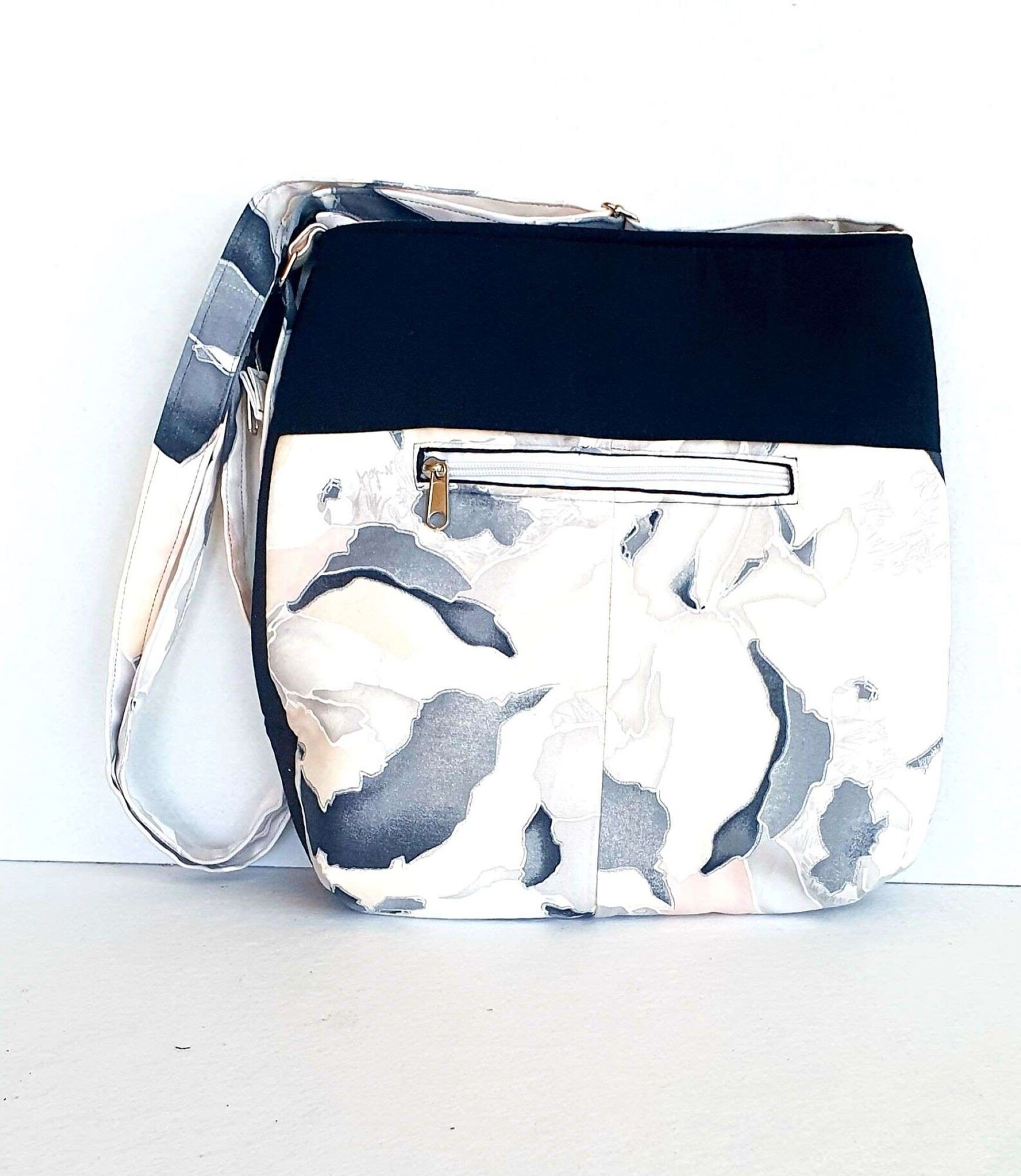 Black and White Crossbody Bag with Adjustable Strap Etsy