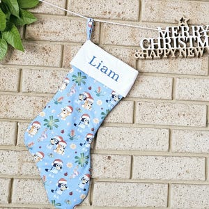 Personalized Bluey and Bingo Christmas Stocking: Extra Long Quilted Xmas Gift