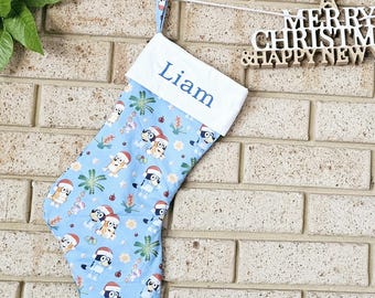 Personalized Bluey and Bingo Christmas Stocking: Extra Long Quilted Xmas Gift