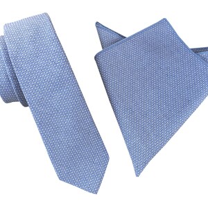 Pale Blue Tweed Skinny Tie + Pocket Square Set Light Blue Slim Tie Matching Set Groomsmen Matching Set Tie Pocket Square Combo Gift Set