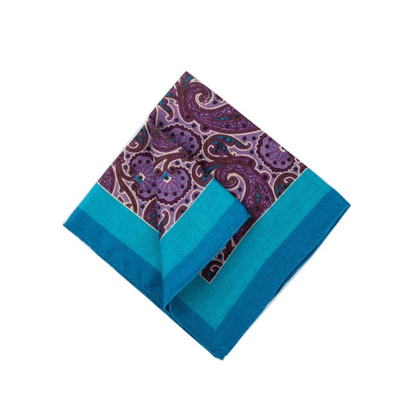 Teal Blue Paisley Pocket Square,Teal Blue Wool Pocket Square, Pocket Squares For Men