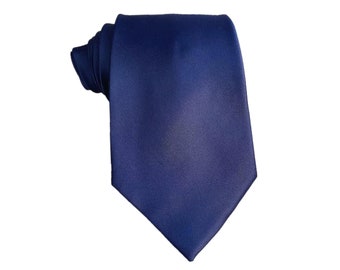 Navy Blue Wedding Tie,Navy Blue Satin Tie & Pocket Square Set, Men's Necktie , Men's Pocket Square Purple, Wedding Gift