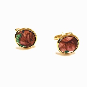Rust brown floral cufflinks Rose flower custom cufflink Floral Gold cufflinks Wedding Accessories