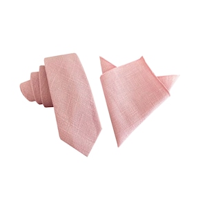 Blush Pink Skinny Tie with matching pocket square, Men's Linen  Skinny Tie, Mens Pale Pink Wedding Tie, Grooms Skinny Tie, Groomsmen Ties