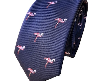 Herren Skinny Krawatte Navy Blau Rosa Flamingo Slim Thin Necties Nectie Hochzeit Krawatte. Bräutigam Geschenk zur Hochzeit