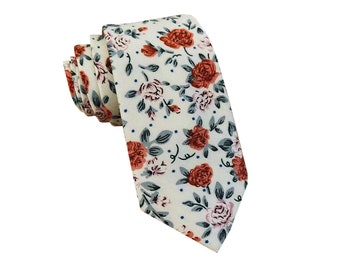 Orange Rose Florale Skinny Krawatte mit passendem Pocket Square Set| florale Krawatte | Orange blumen nectie | Hochzeitskrawatte |hochzeiten