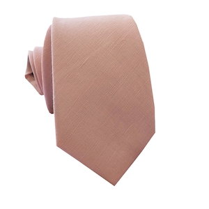 Blush Pink Linen Slub Skinny Tie Mans Necktie Wedding Neckties