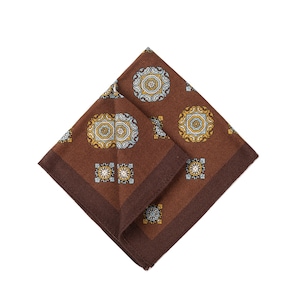 Brown Pocket Square,Brown Paisley Wool Pocket Square,Brown Border Pocket Squares For Men