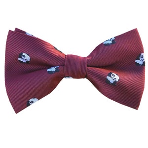 Burgundy Panda Pre tied Bow tie With Matching Pocket Square Mans Bowtie