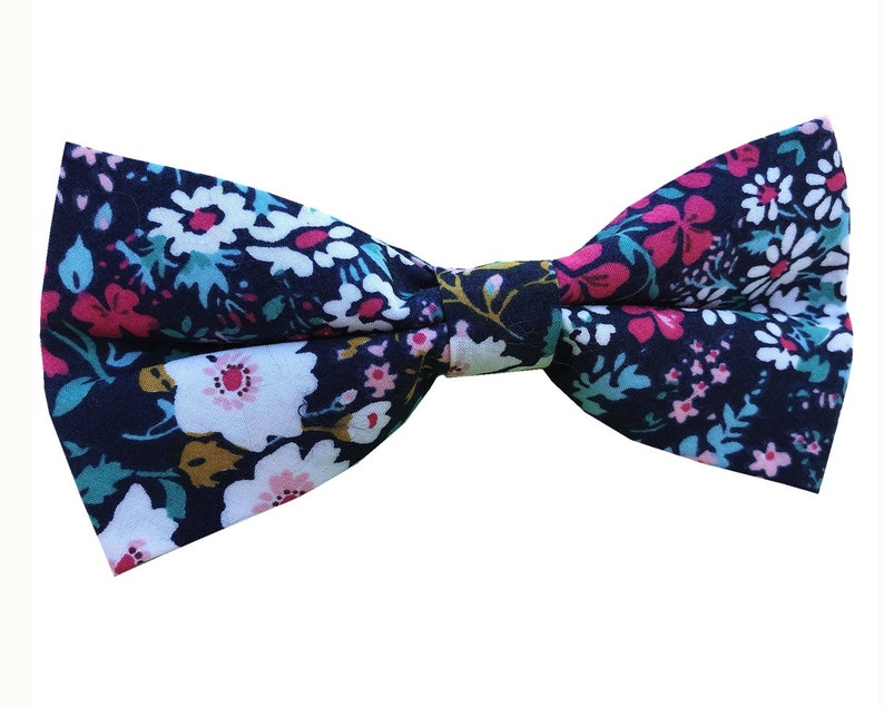Navy Blue white Hot pink Green Floral Pre-tied Bow ties Cotton Bowties with Matching Pocket Squares Set
