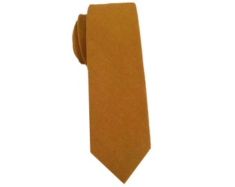 Dusty Brown Mustard Yellow linen 6.5cm skinny tie , mens wide neck tie, linen tie, wedding tie, groomsmen tie, wedding tie,boyfriend gift